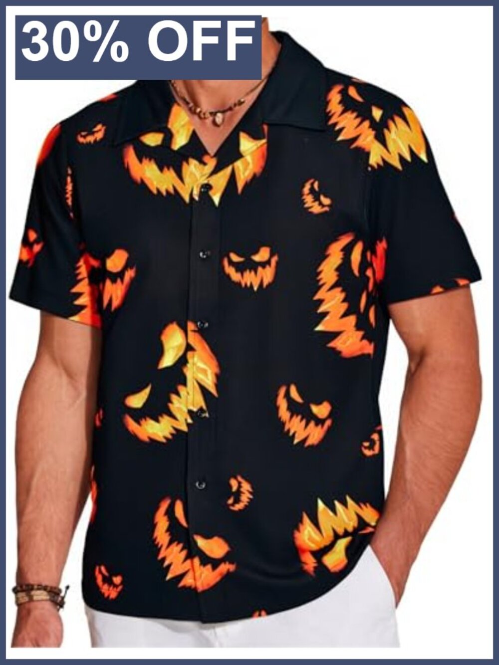 Men's Halloween Button Up Shirt Hawaiian Pumpkin Bat Print